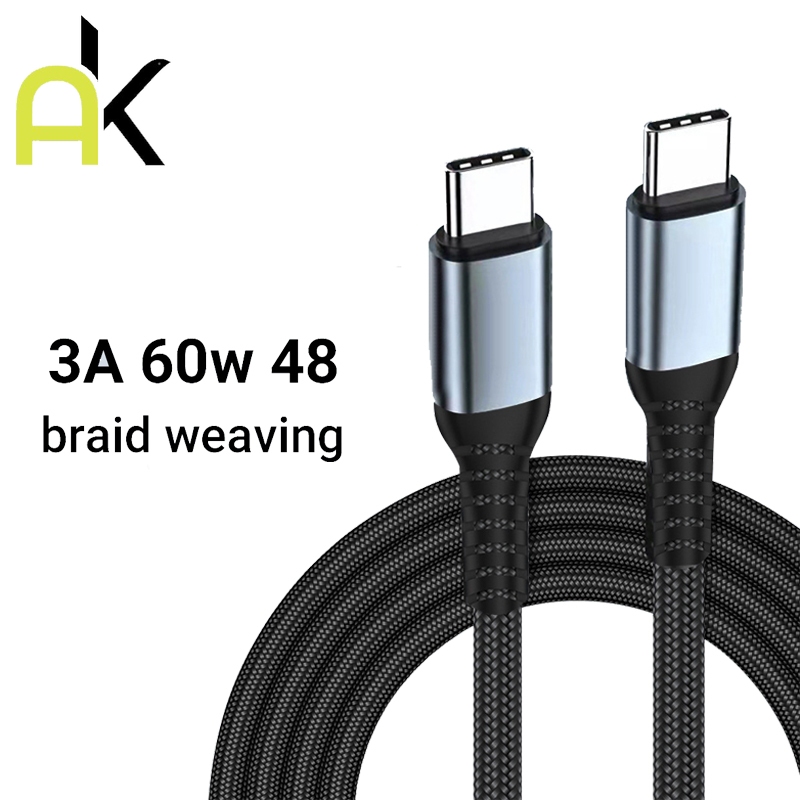 AK 60W 3A PD Type C To Type C Fast Charging Cable PD 60W Fast Data Charging Cable For Tablets For Samsung Xiaomi