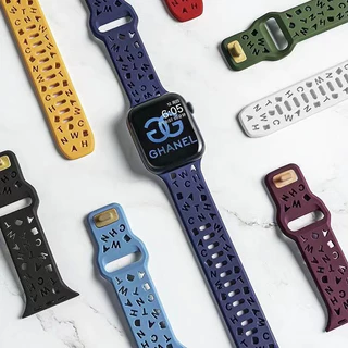 สายซิลิโคนลายตัวอักษร เหมาะสำหรับ iwatch S11/10 9 8 7 6se 5 4 3 2 1สายกันน้ำและระบายอากาศUltra 49/46/45/44/42/41/40/38mm
