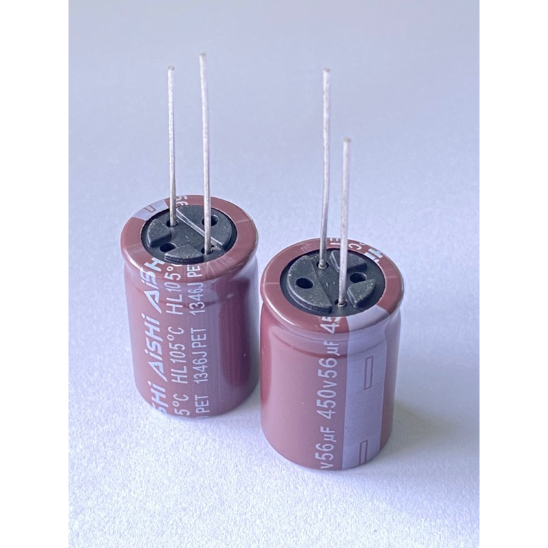 (แพ็ค1ตัว/5ตัว) C 56UF 450V C56UF450V ขนาด18x25mm Aishi สีน้ำตาล ทนร้อนสูง105C ตัวเก็บประจุไฟฟ้า C 5