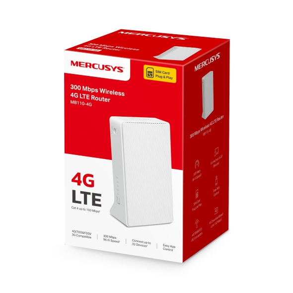 เราเตอร์ใส่ซิม Mercusys MB110-4G LTE Router Wireless 300 Mbps