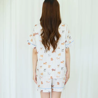 ชุดนอน sliptosleep - Cream Pup Shorts Set
