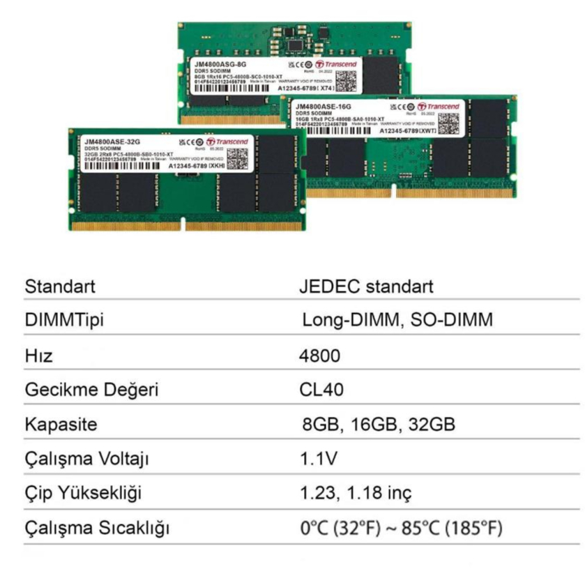 TRANSCEND RAM 16GB DDR5 / 4800  SO-DIMM JM4800ASE-16G (แรมใส่โน๊ตบุ็ค)
