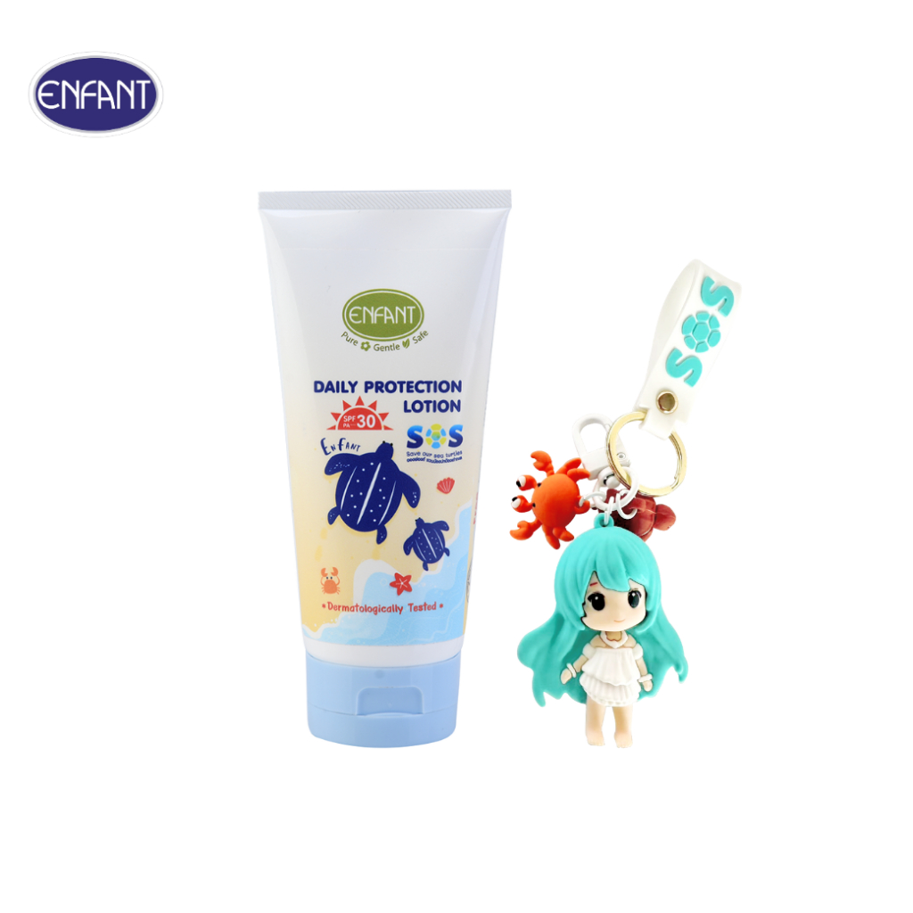 Enfant (อองฟองต์) โลชั่นกันแดดสำหรับเด็ก ปกป้อง SPF 30PA+++ 150ml. + พวงกุญแจ น้องทรายแก้ว SoS Collection สีฟ้า