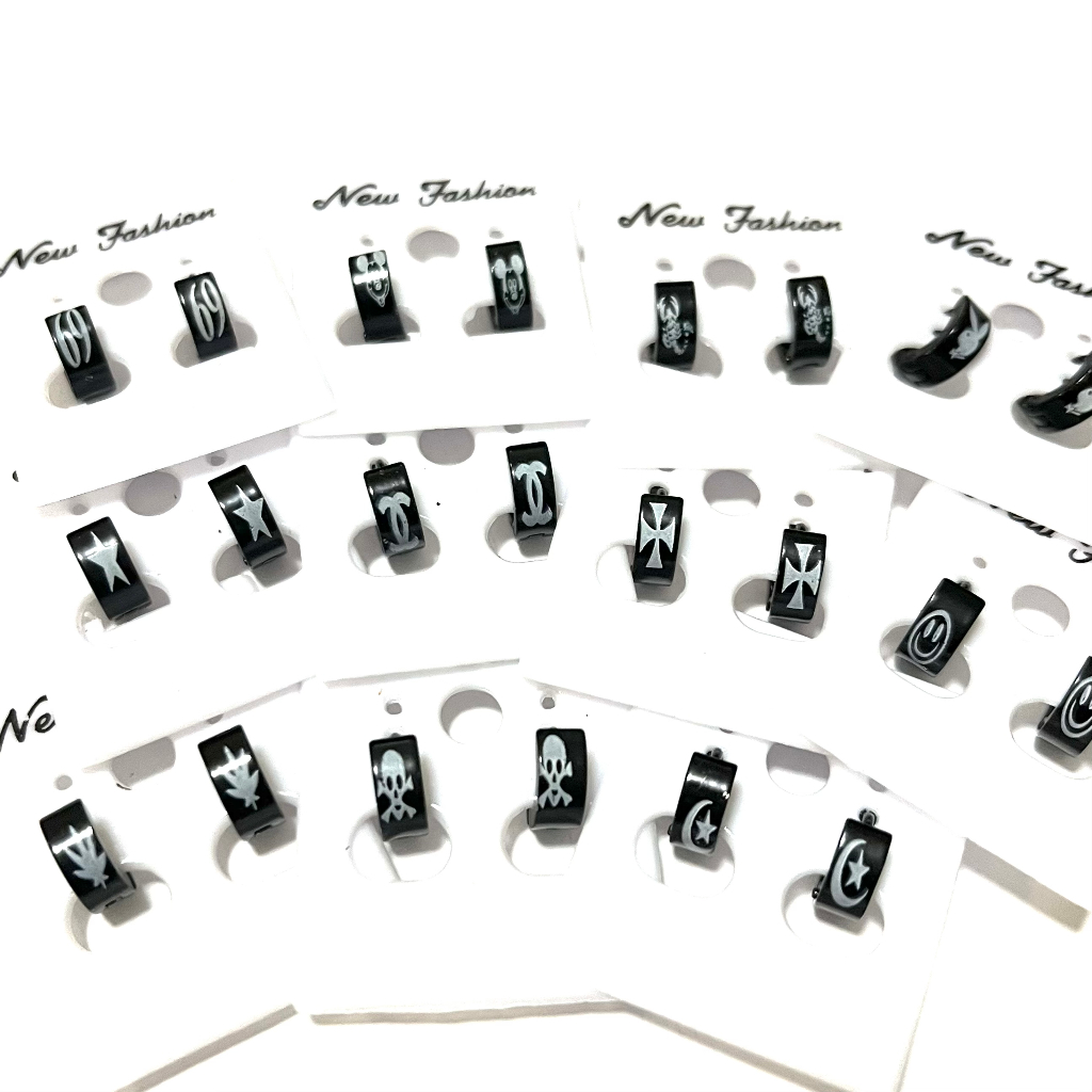 2pcsต่างหู ตุ้มหู จิว ต่างหูผู้ชาย Punk Men Stainless Steel Hoop Piercing Round Earrings for Women Men 1 คู่