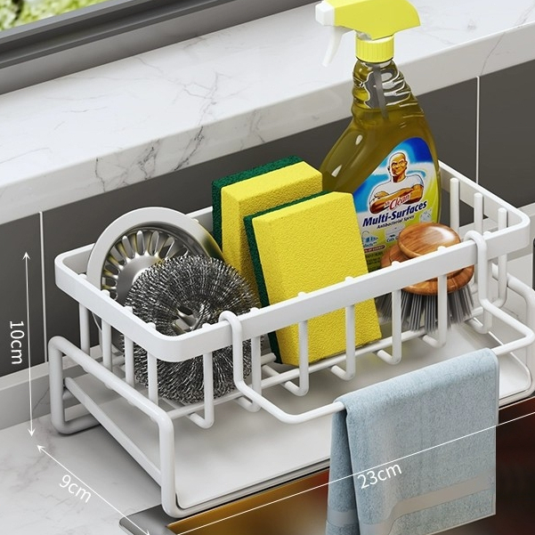 อ่างล้างจานเคาน์เตอร์ชั้นวาง ชั้นวางเศษผ้า ที่วางฟองน้ำซิงค์ ตะกร้าสแตนเลส304 ชั้นวางฟองน้ำ ที่วางของระบายน้ำ พร้อมก้านแ - รูปที่ 6