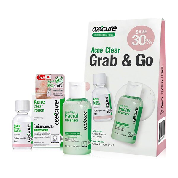 Oxecure Acne Clear Grab & Go อ๊อกซีเคียว แอคเน่ เคลียร์ แกร็บ แอนด์ โก clear potion 15ml & facial cl