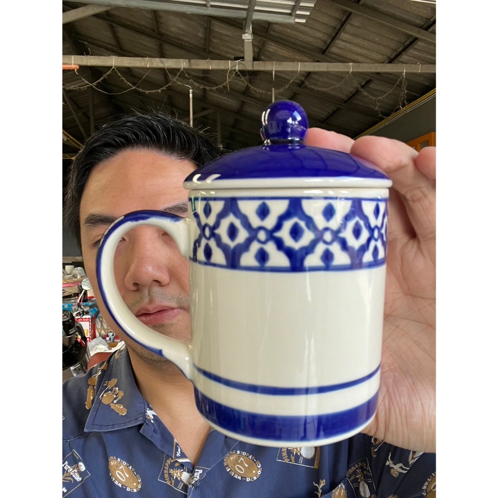แก้ว พร้อมฝา เซรามิค ขนาด 3.5x3นิ้ว ขนาด 300ml หรือ 10.14oz ชากาแฟ ทรงกระบอก แก้วมัค ลายไทยสัปปะรด ออกใบกำกับภาษีได้