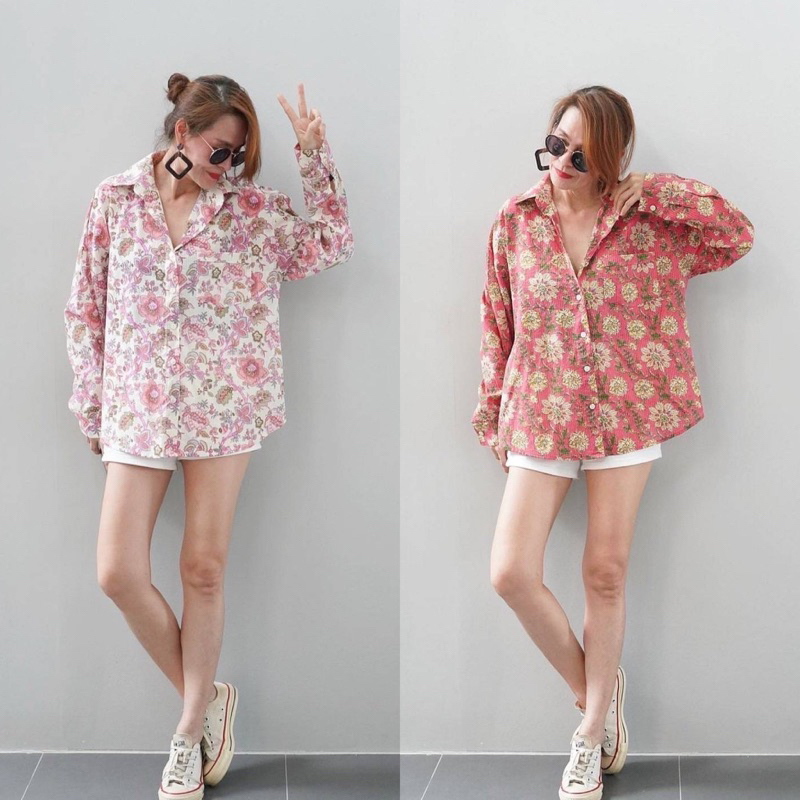 เสื้อเชิ้ตคอตตอนอินเดียคอปก แขนยาว ผ่าหน้าติดกระดุม ป้าย Perfect Style