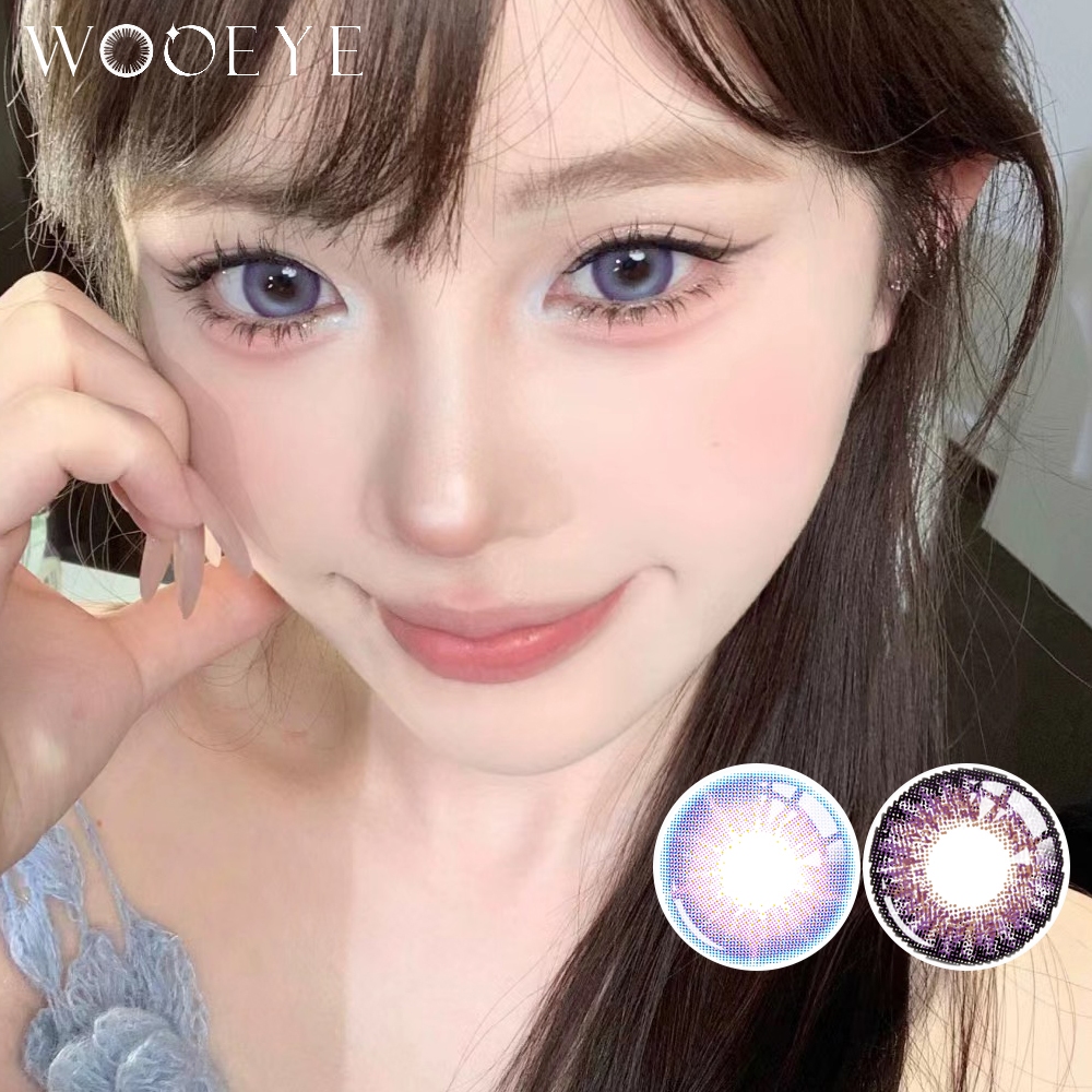 คอนแทคเลนส์สีม่วง 0.00 ~ -4.00 พร้อมคอนแทคเลนส์ของเหลว คอนแทคเลนส์ 14.2 มม. ชุด 2 ชิ้นต่อปี wooeye