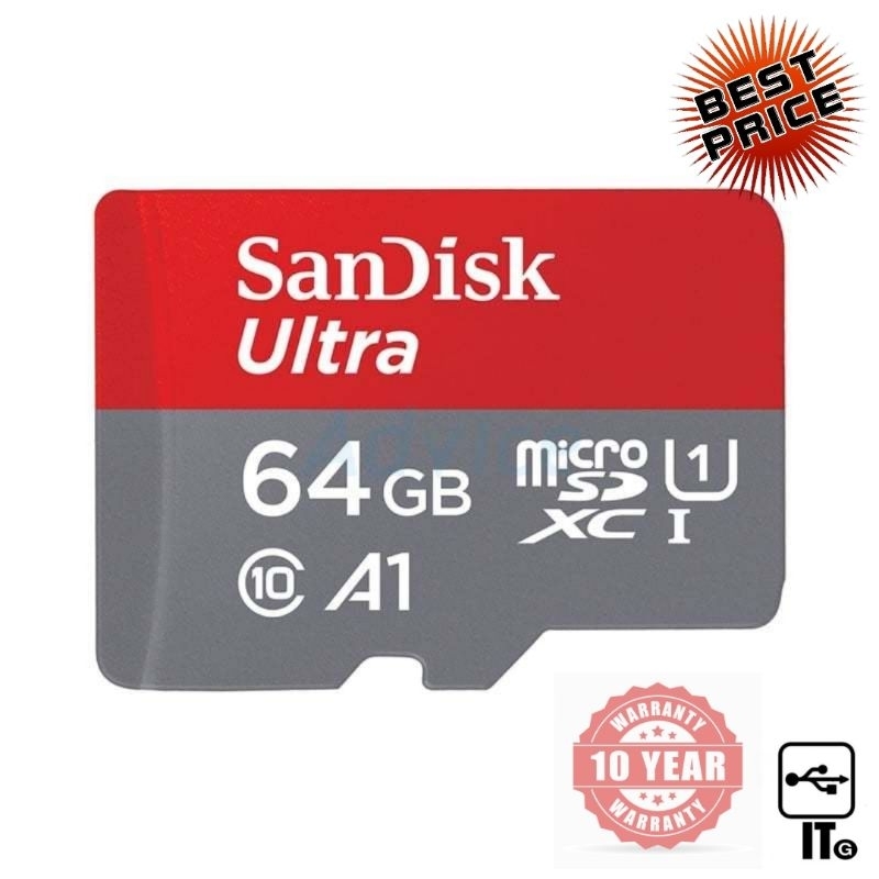 64GB Micro SD Card SANDISK Ultra SDSQUAB-064G-GN6MN (140MB/s,) เมมโมรี่การ์ด ประกัน 10Y