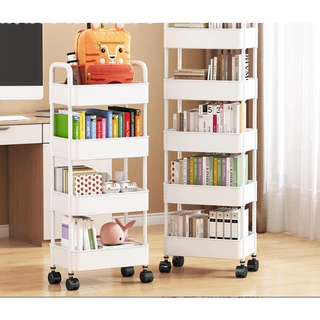 ชั้นวางของรถเข็นพลาสติก 4 ชั้น พร้อมล้อเลื่อน+ที่จับ รถเข็นเก็บของ เคลื่อนย้ายสะดวก วางของในครัว รุ่นฮิต