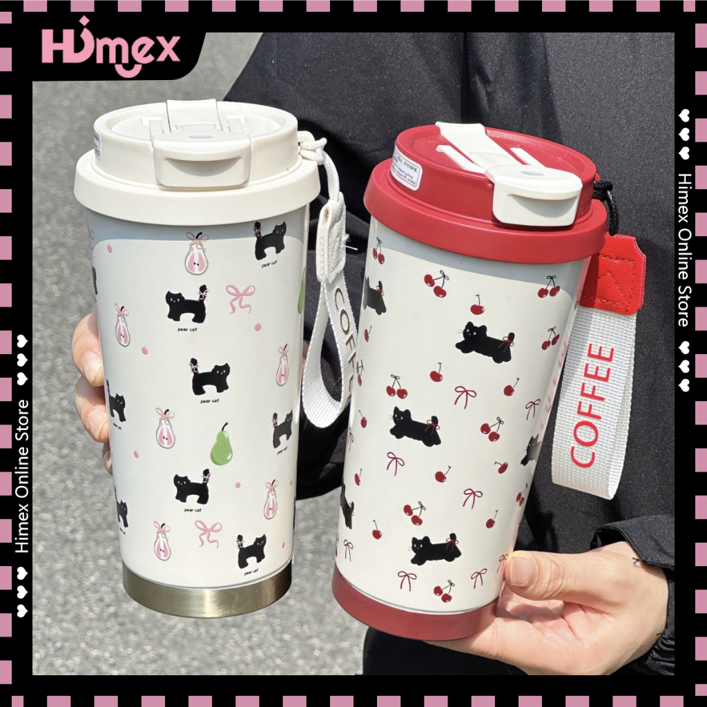 Himex แก้วเก็บความเย็น น่ารัก สแตนเลส ขนาด 500ml จับถือได้สะดวก แก้วน้ำเก็บอุณหภูมิเปิดดื่ม