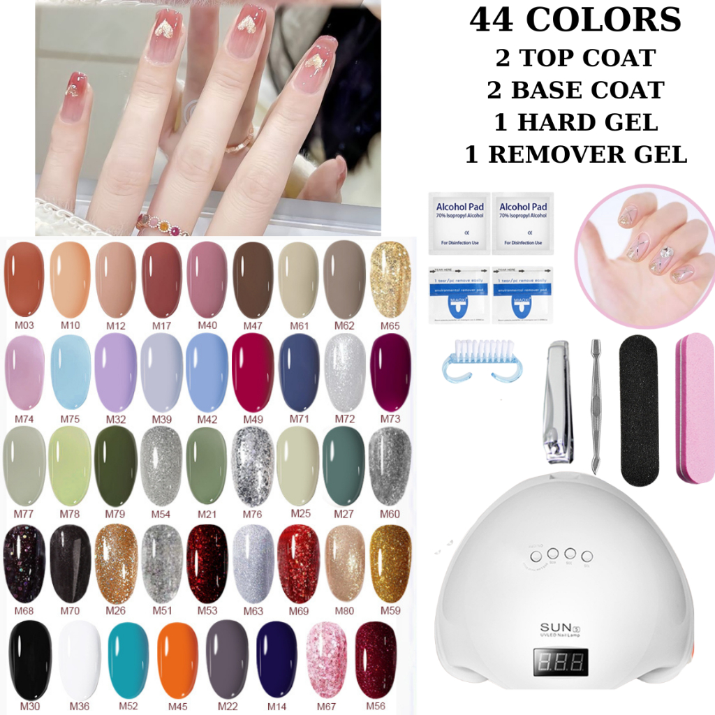 ชุดสีเจลขัดเงา 44 สี maynail base top remover hard gel เครื่องอบผ้ายูวี LED SUN5 เครื่องมือขนาดเล็ก