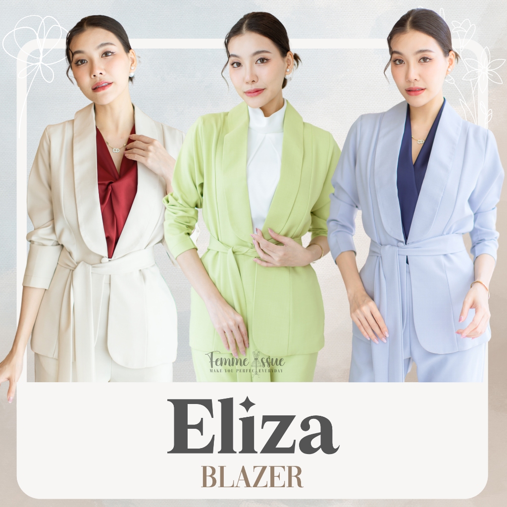⭐️ FEMME ISSUE ⭐️Blazer เสื้อสูทปกกล้วย ผูกโบเอว ชุดทำงาน ผ้าพื้น ⭐️ สินค้าใหม่มาแรง
