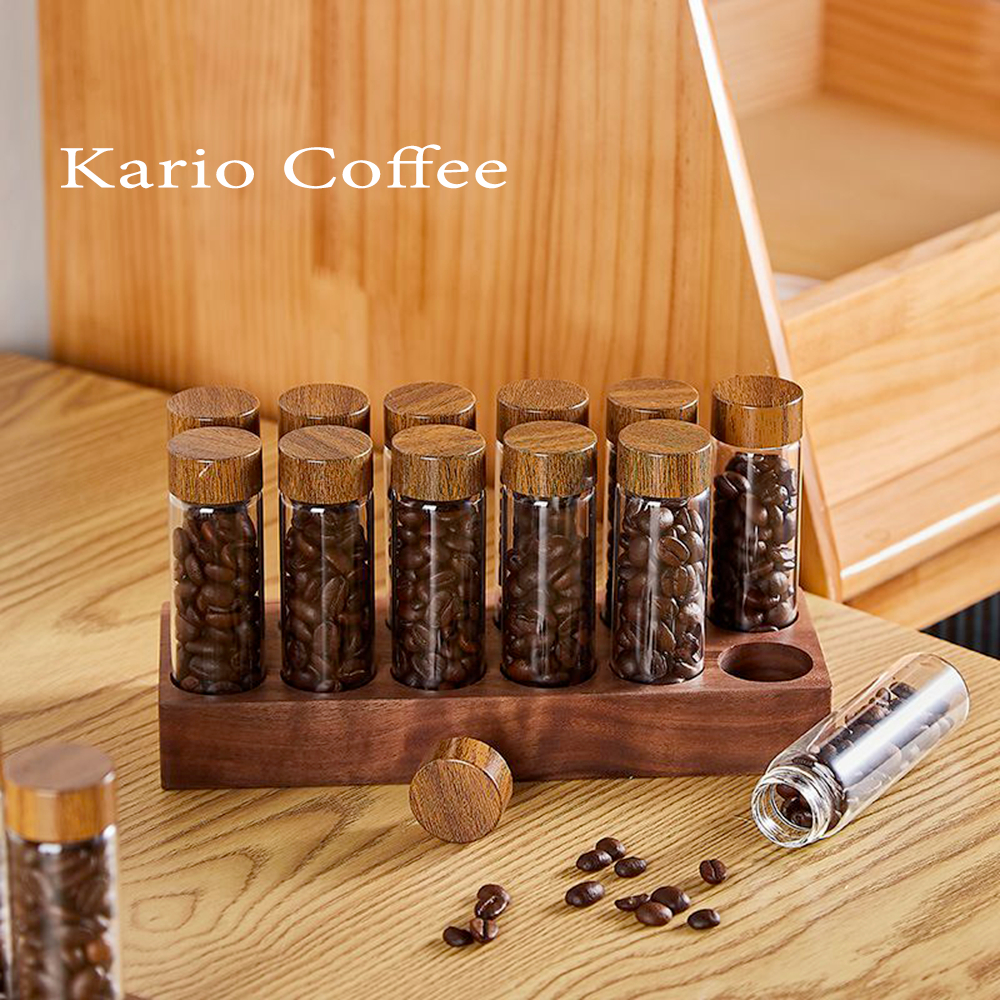 สินค้าพร้อมส่ง✔หลอดเก็บเมล็ดกาแฟ เมล็ดกาแฟ แบบไม้ ขนาดพกพา พร้อมช่องทาง และแก้ว Coffee bean display stand