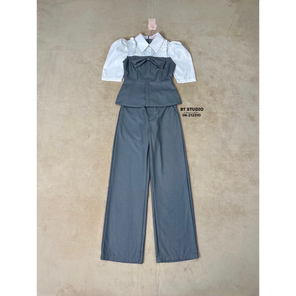 BT 06-212310 เซท 2 ชิ้น เสื้อเชิ้ตแขนสั้นแต่งคอปก แมทซ์กับกางเกงขายาว