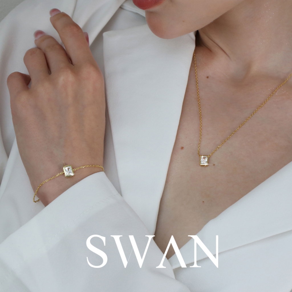 SWAN قلادة فضة Emerald Bezel بزركون — صورة 5