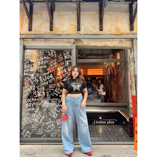 LindaaPlus--“𝑩𝒖𝒈𝒈𝒚 𝑱𝒆𝒂𝒏𝒔”สาวอวบอ้วนใส่ได้ ✨กางเกงยีนส์ขากระบอกใหญ่พิเศษ เอวสูง ไม่รั้งเป้า
