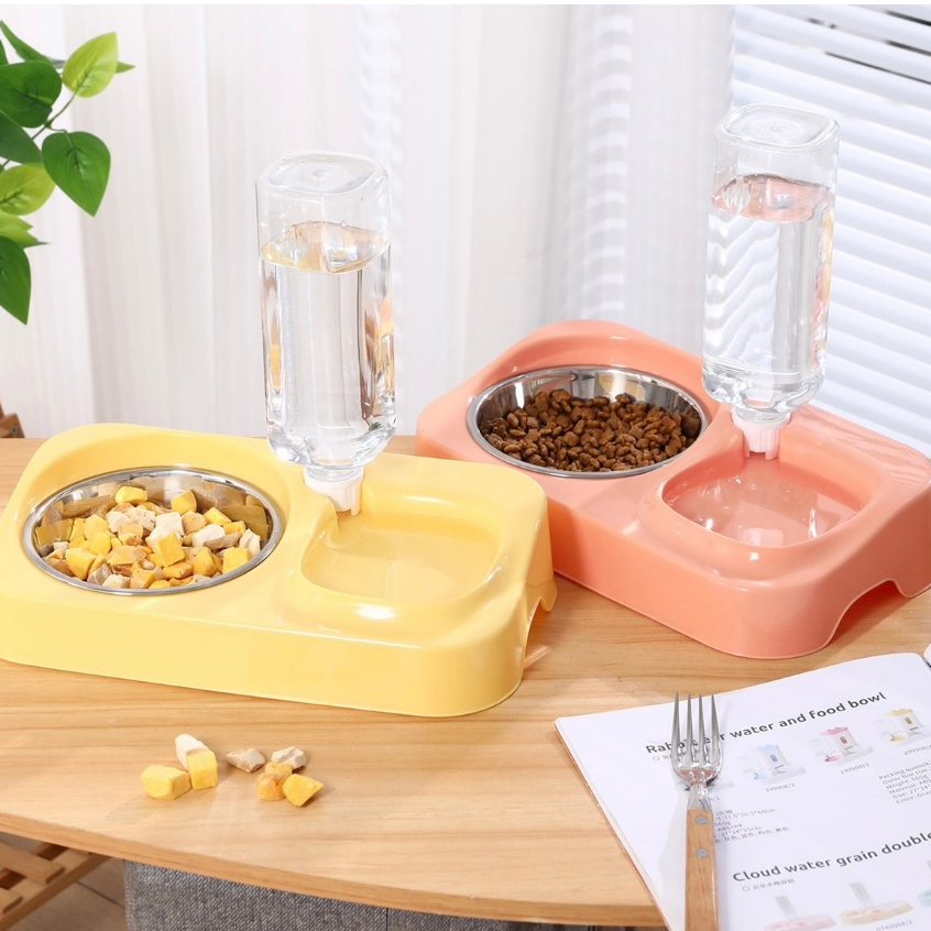 MJ_SHOP - ชามอาหารพร้อมที่ให้น้ำอัตโนมัติ เอียง 15 องศา