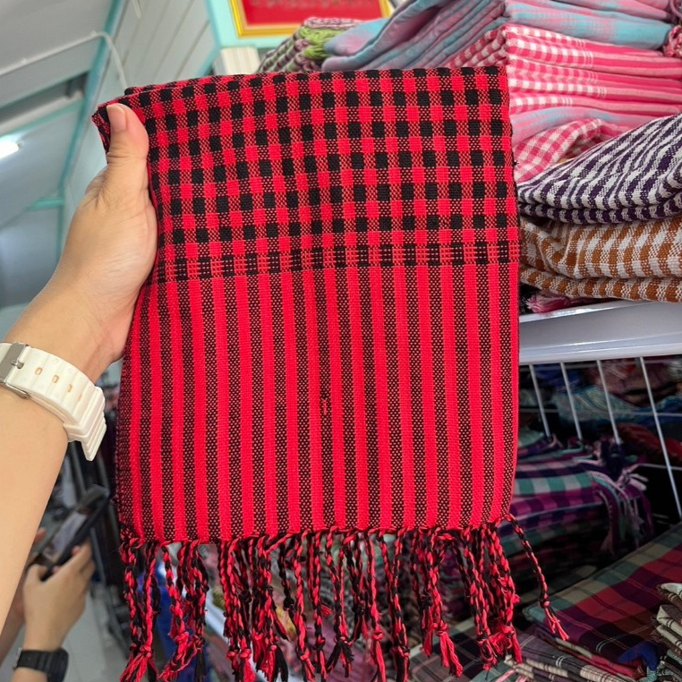 ผ้าพันคอผ้าฝ้าย ผ้าคลุมไหล่ ทอมือ เนื้อนุ่ม ลายตารางลายผ้าขาวม้า