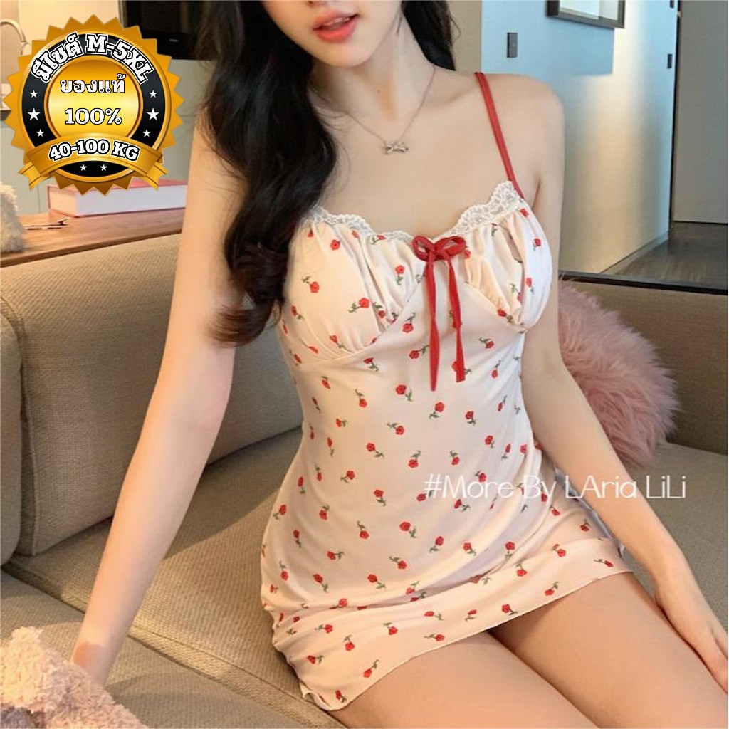 NIGHT TIME ชุดเดรส ชุดหรู ชุดสบาย 🍨 ติดโบว์ชายลูกไม้ ลายดอกไม้เล็กสไตล์หวานเผ็ดเกาหลีเกาใจ N-681