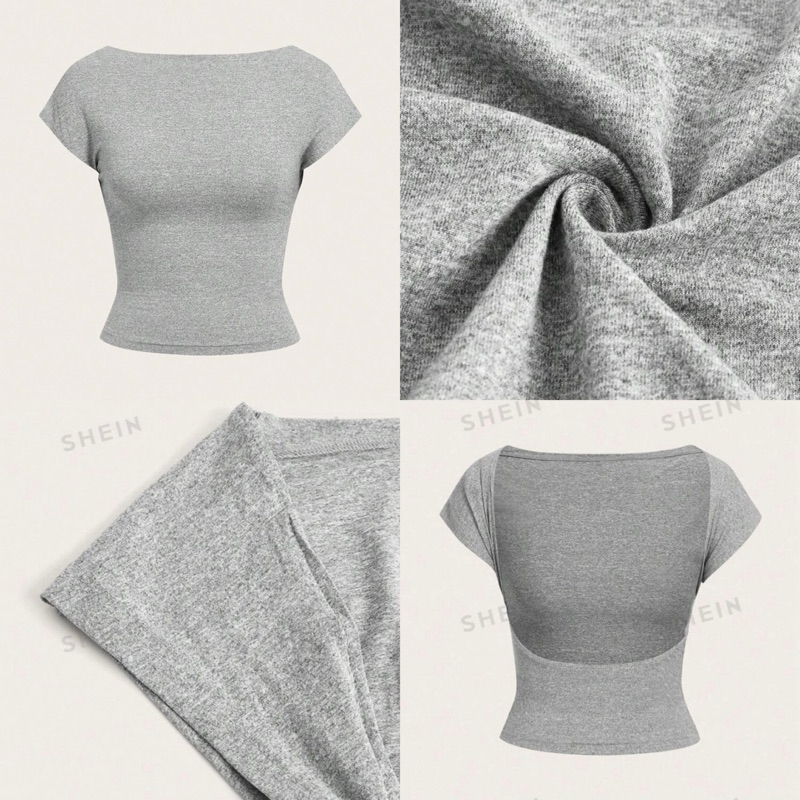 SHEIN EZwear เสื้อยืดผู้หญิง เว้าโชส์หลัง