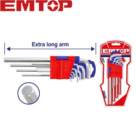 EMTOP กุญแจหกเหลี่ยม 9 ตัวชุด ยาวพิเศษ รุ่น EHKY1092 ( Hex Wrench ) คุณภาพดี