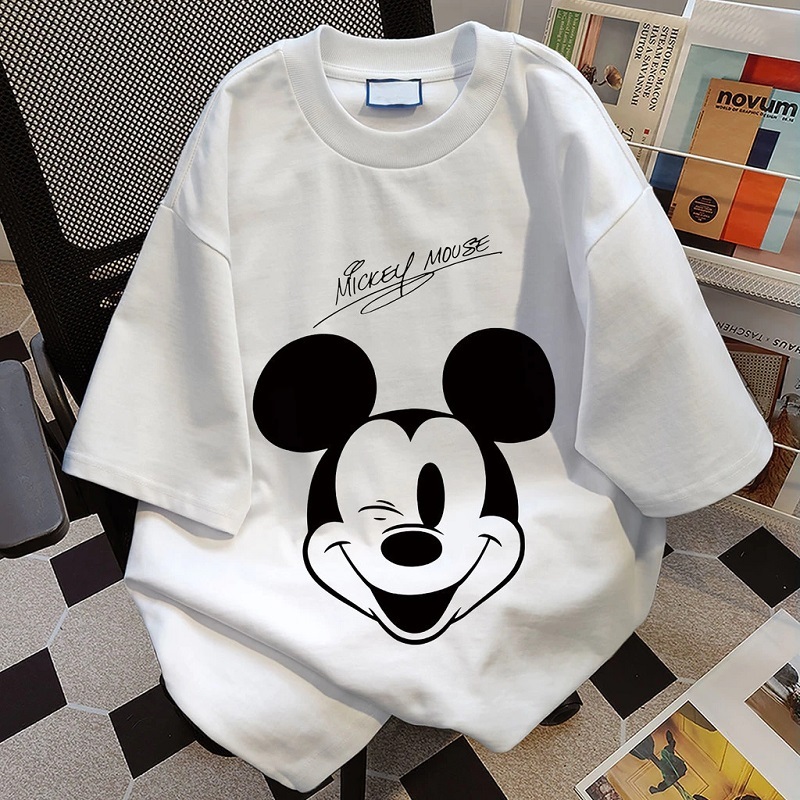 Top.street t shirt ใส่สบาย mickey mouse เสื้อยืดคอกลม เสื้อยืดแขนสั้นลายการ์ตูนน่ารักหลวม เสื้อยืด oversize ผู้ชาย หญิง