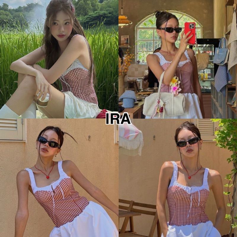 BY IRA (1000)เสื้อกล้าม ลายสก็อต ดีเทลซิปข้าง แต่งผูกโบว์หน้าอก ว้าวนิดๆ เพิ่มความเซ็กซี่