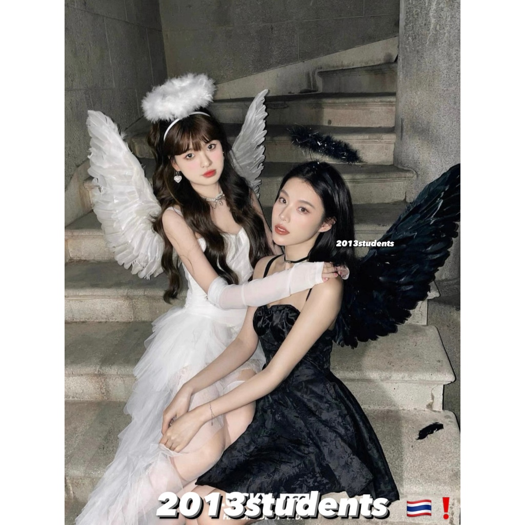 [พร้อมส่ง]ปีกนางฟ้าทำจากขนนกจริง มีสีขาวและดำ halloween angel wings