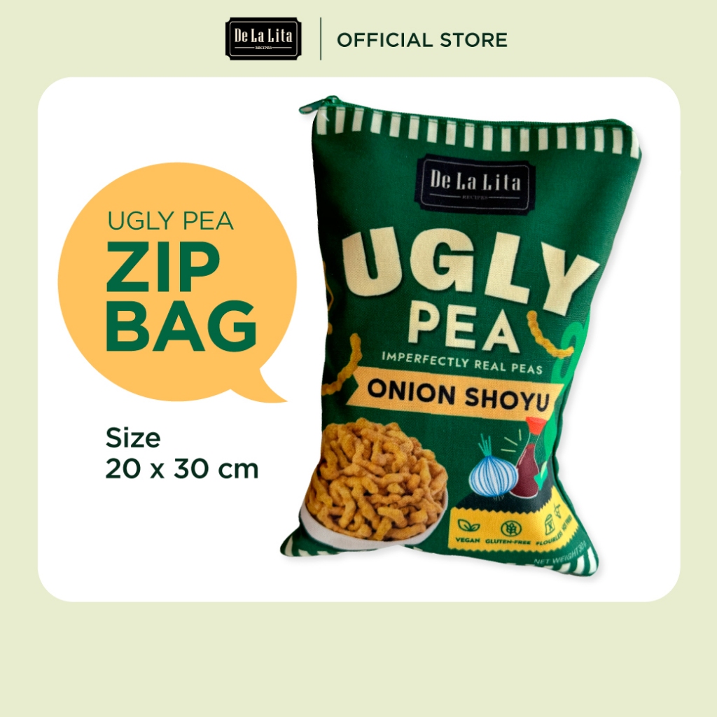 ถุงผ้าสกรีนลายซอง UGLY PEA ZIP BAG DE LA LITA