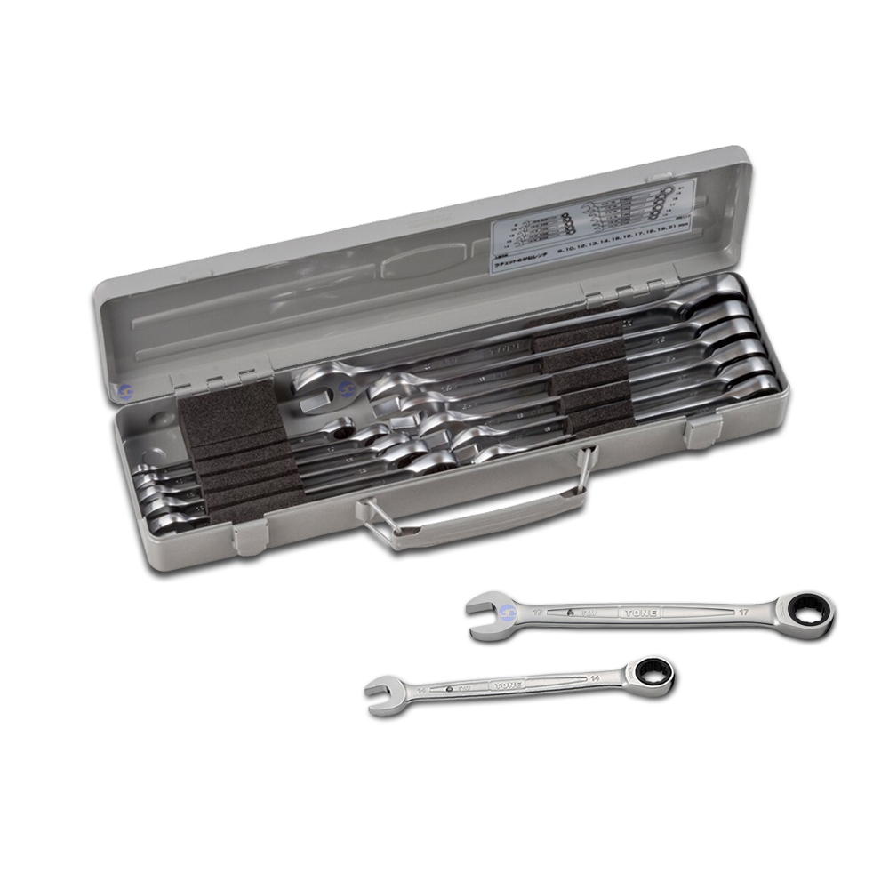 TONE ประแจปากตายข้างแหวนฟรีชุด 11ตัว ขนาด 8-21 มิล รุ่น RM110 - Ratchet Ring Wrench Set Model RM110