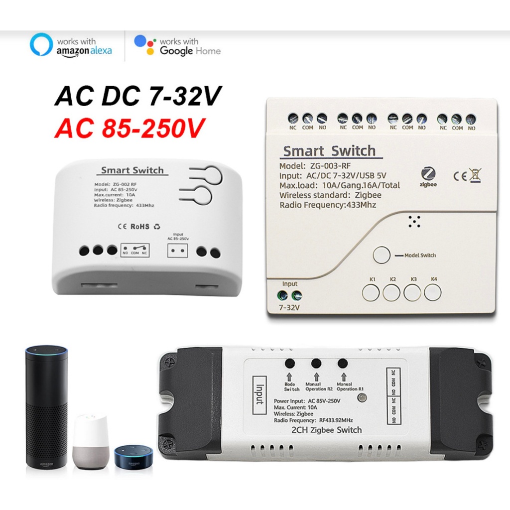 Tuya สมาร์ท AC220V 85-250V , DC 7-32V 1CH 2CH 4CH สมาร์ท WiFi รีโมทคอนโทรลคอนโทรลเลอร์โมดูล ZIGBEE