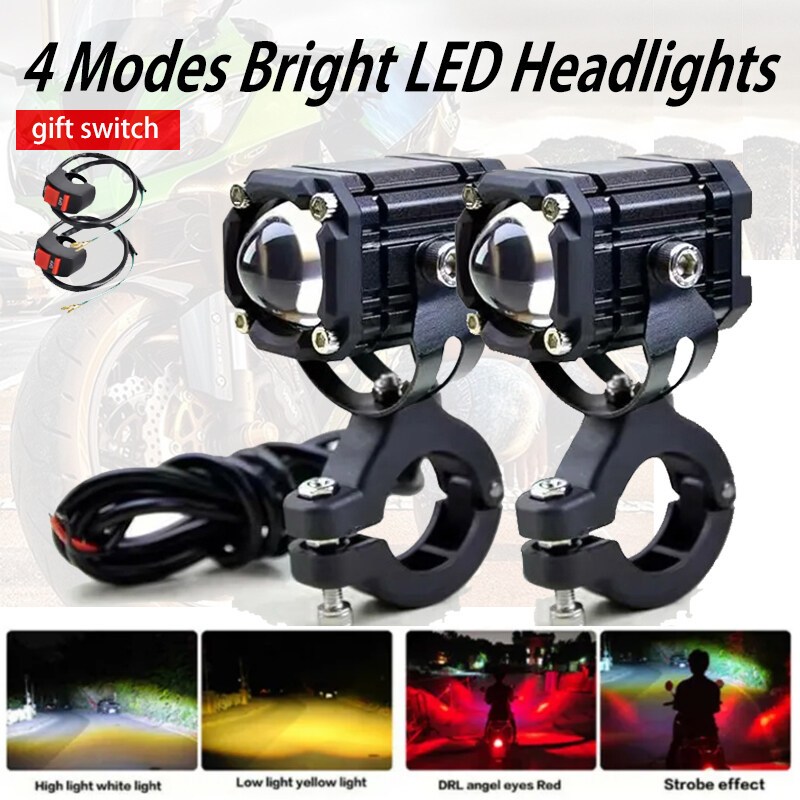 ไฟสปอตไลท์มอไซค์12 สากล ไฟติดรถมอไซค์led 4สี ไฟสปอร์ตไลท์มอเตอร์ไซค์ รถจักรยานยนต์ LED DC12-24V