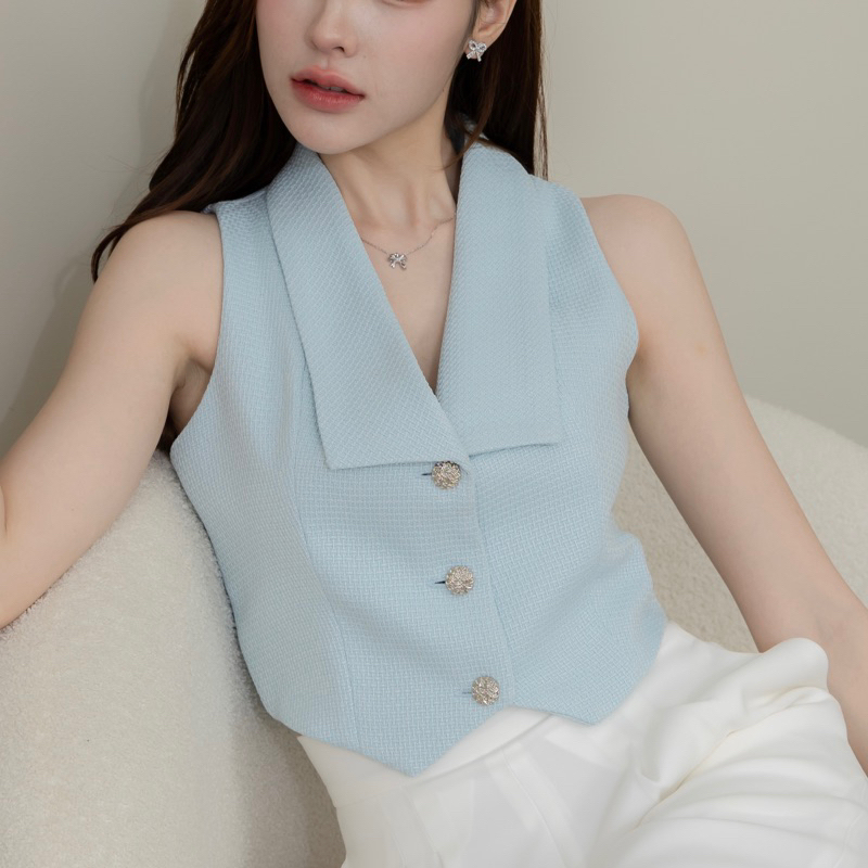 (ใช้โค้ดลด30%ลดเหลือ5xx฿)Primrose - Vivian vest ผ้าtweed มีซับในอัดกาวทั้งตัว
