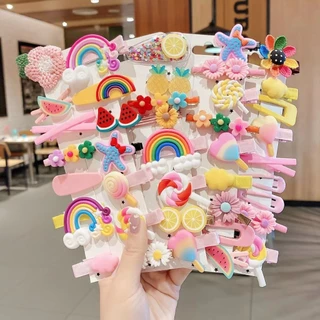กิ๊บติดผมหน้าม้า ลายผลไม้ สีรุ้ง สไตล์เจ้าหญิง สําหรับเด็กผู้หญิง จํานวน 14 แพ็ค