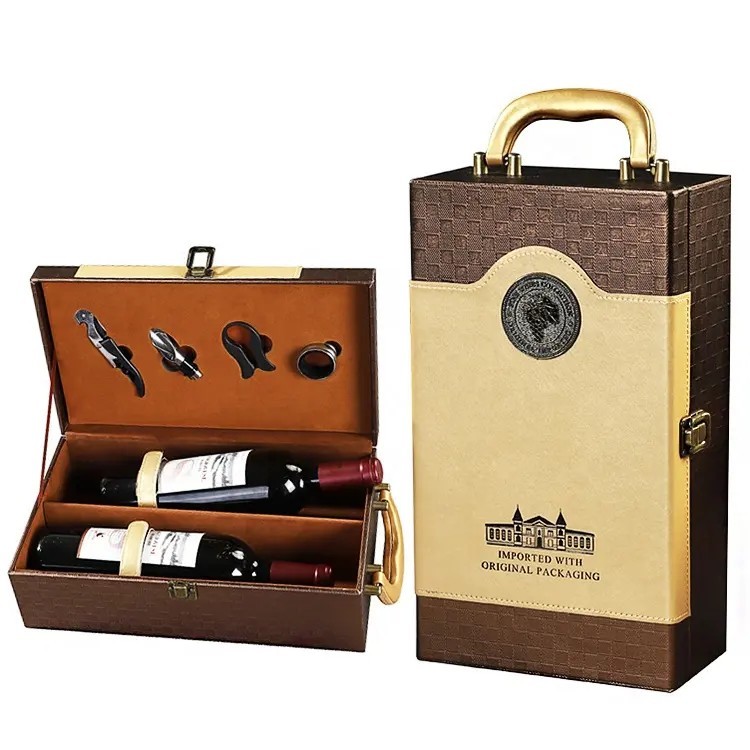 กระเป๋า ใส่ไวน์ของขวัญ 2 ขวด พร้อมอุปกรณ์เปิด Two wine boxes