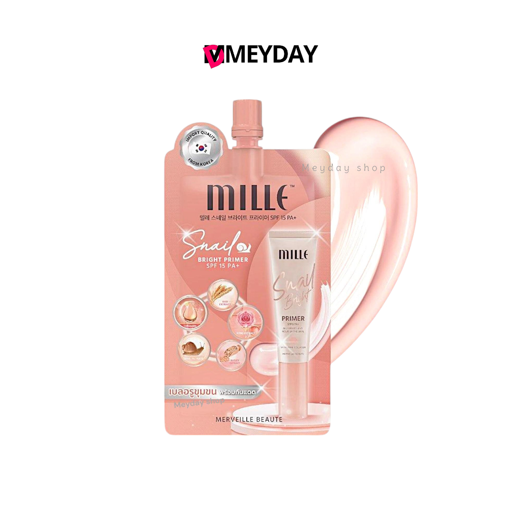 (แบบซอง) MILLE Snail Bright Primer มิลเล่ สเนล ไบร์ท ไพรเมอร์ ขนาด 6 กรัม