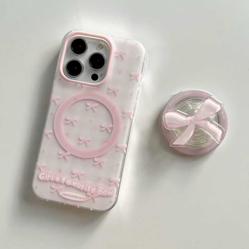 (มีi16) เคสลายโบว์ชมพู magnetic (ภาพสินค้าจริง) สวยลูกคุณมาก griptok ขายแยกนะ
