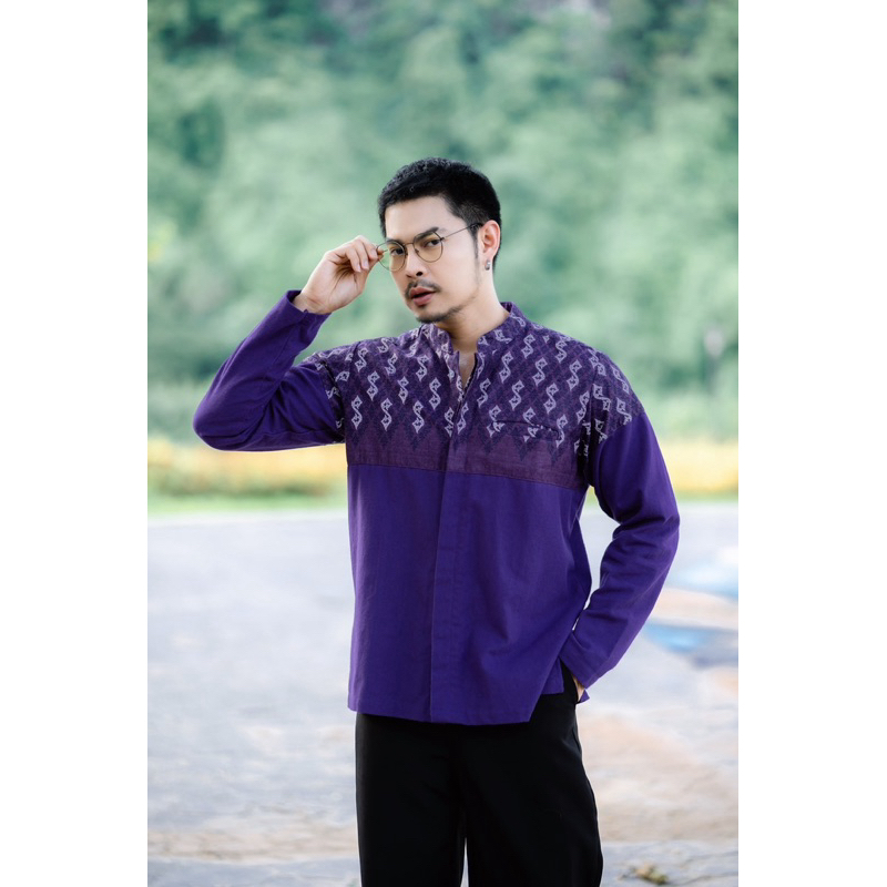 เสื้อผ้าฝ้ายฟอกนุ่มผ้าฝ้ายพิมพ์ลายNo.16ม่วงยาว