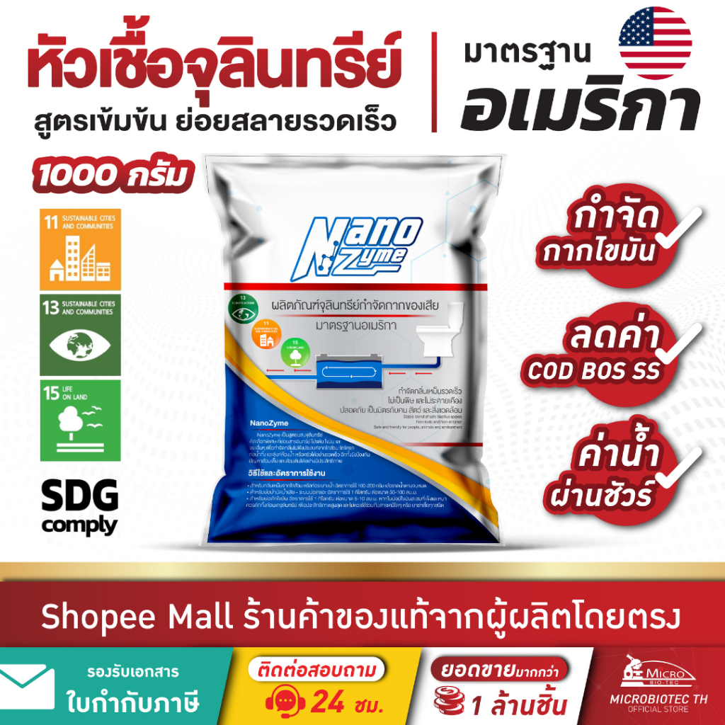 Nanozyme 1000กรัม* หัวเชื้อจุลินทรีย์ (สูตรเข้มข้น) ย่อยสลายกากของเสีย ไขมันบ่อดัก บำบัดน้ำเสีย กำจัดกลิ่นเหม็น (1กก.)