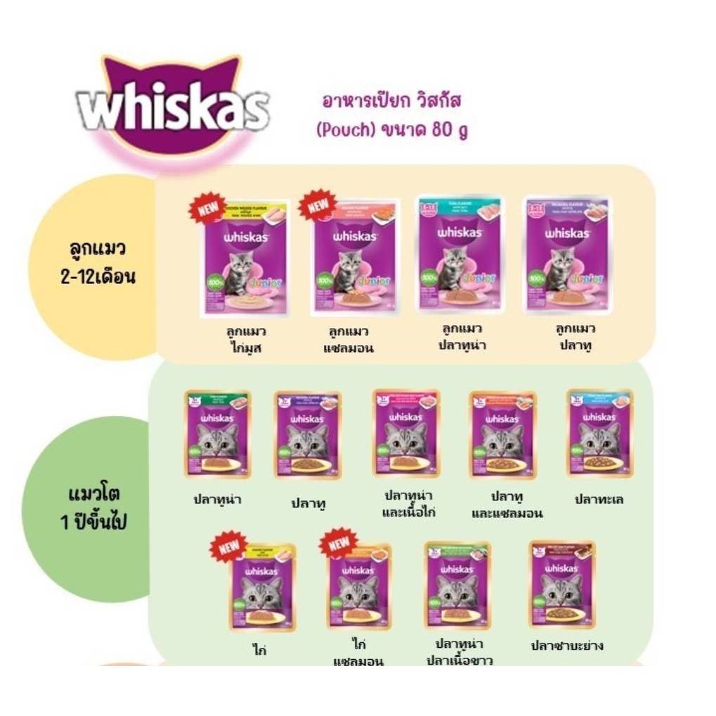 Whiskas วิสกัส เพาซ์ อาหารเปียกแมวเด็ก และแมวโต ขนาด 80 กรัม