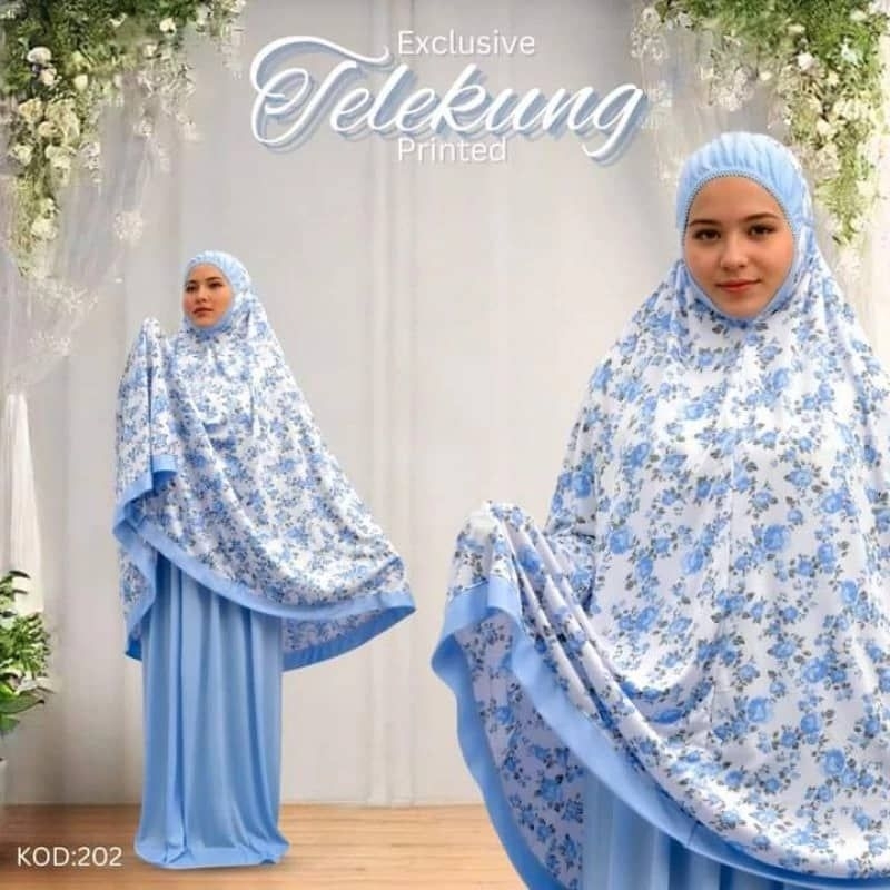 ชุดละหมาดเด็ก/ผูใหญ่ลายดอก สีพาสเทล ผ้ามอสเครป - รูปที่ 2