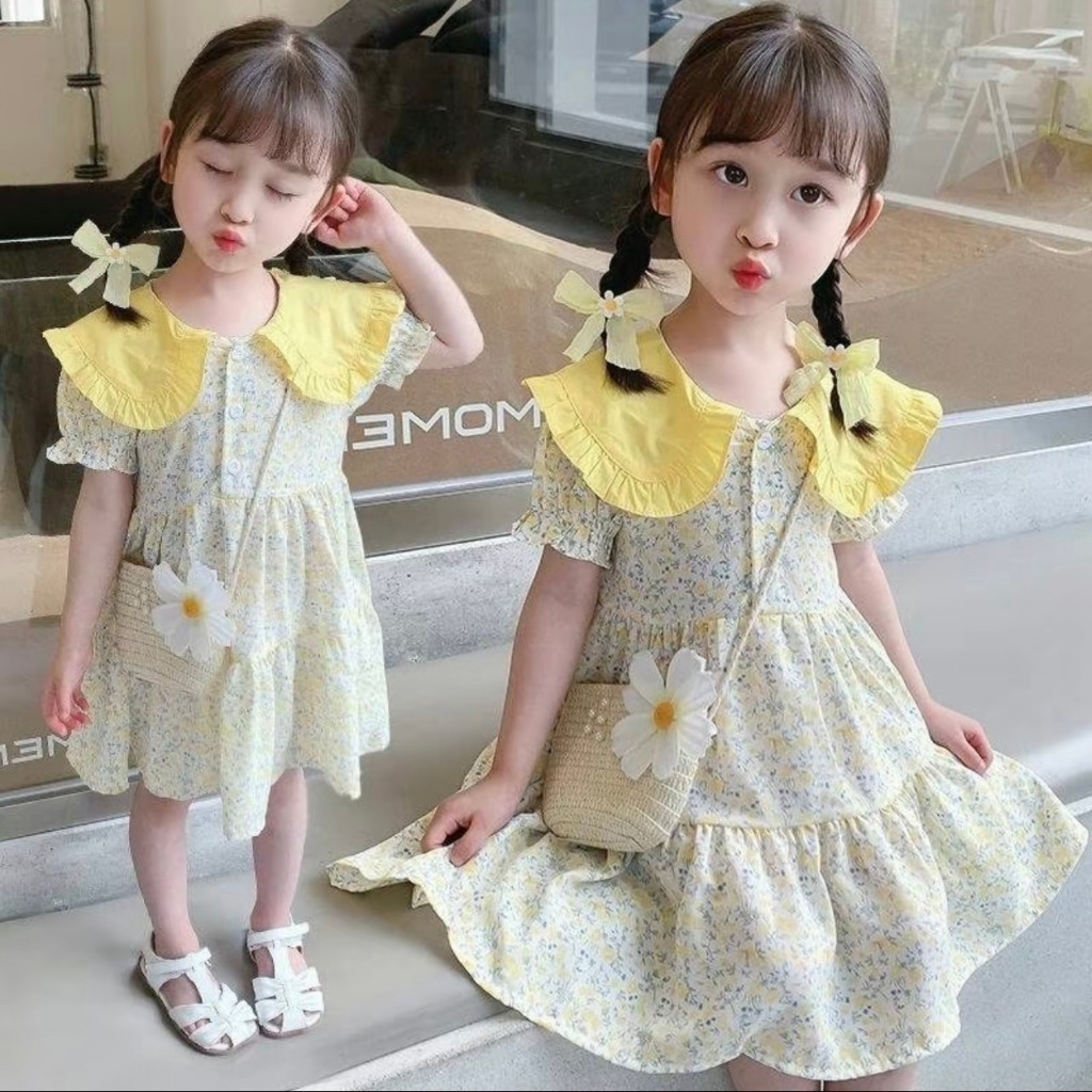 ชุดเดรสเด็กผู้หญิง ลายดอก ผ้าชีฟอง พร้อมกระเป๋า Hania Kids -K3124507