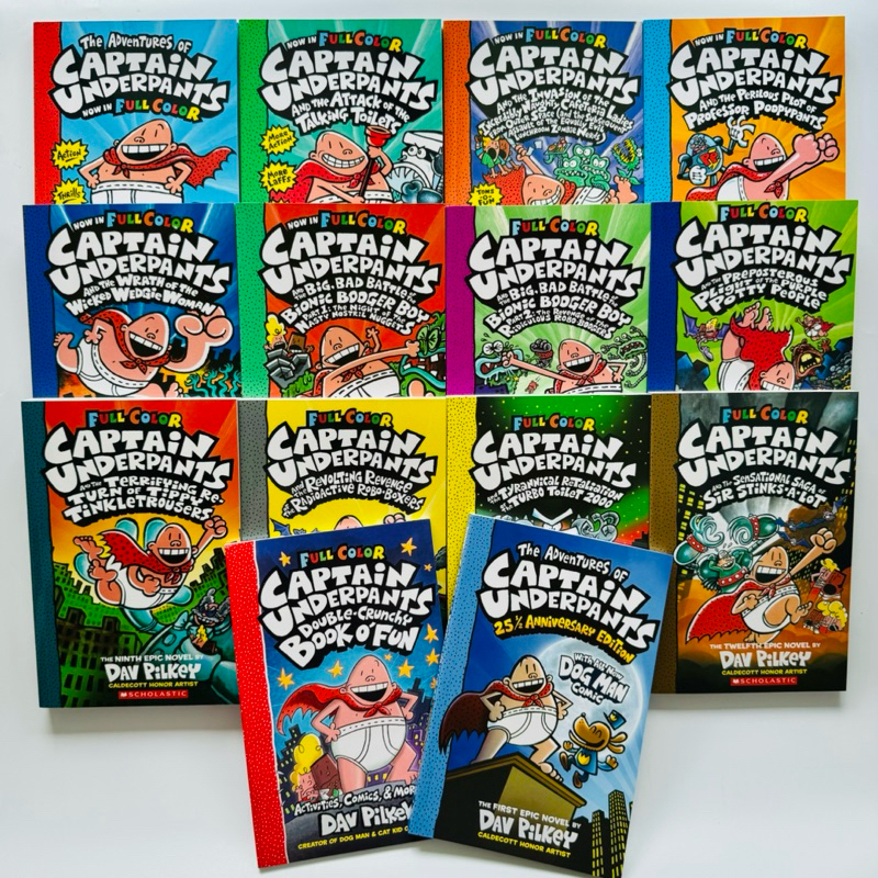 The Captain Underpants Full Color Collection 1-14 Book Set By Dav Pilkey Paperback,หนังสือการ์ตูนสี "กัปตันอันเดอร์แพน"