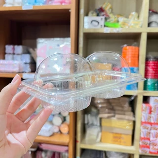 FF-22 กล่องปุยฝ้าย 2 ช่องล็อค แพ็ค 50 ใบ กล่องใส กล่องขมเบเกอรี่ เค้กกล้วยหอม ซาลาเปา ขนมปุยฝ้าย มัฟฟิน ใส่3217-3219ได้
