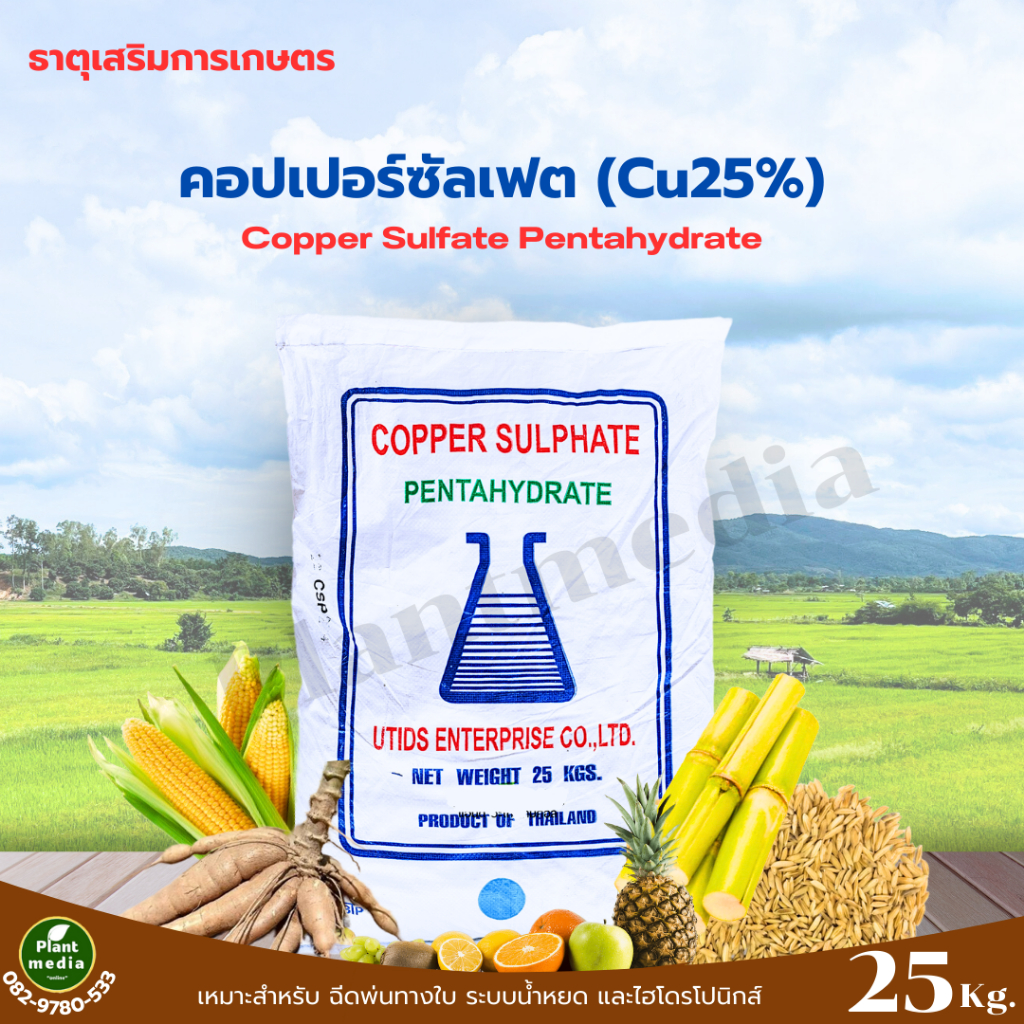 คอปเปอร์ซัลเฟต Copper Sulfate CuSO4.5H2Oธาตุทองแดง 25% จุนสี บรรจุ 25 กิโลกรัม
