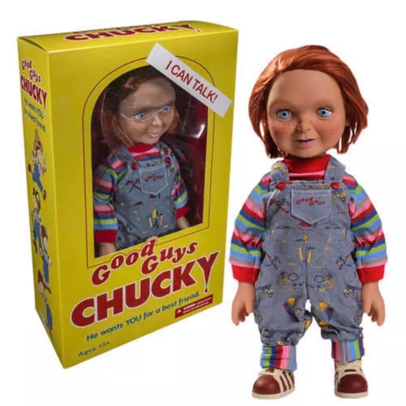 Mezco Mega Scale Child's Play Good Guy Chucky Happy Face Talking Doll Figure 38 cm