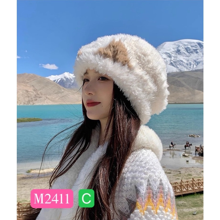 M2411 หมวกไหมพรม หมวกขนแกะ หมวกแฟชั่นสไตล์เกาหลี
