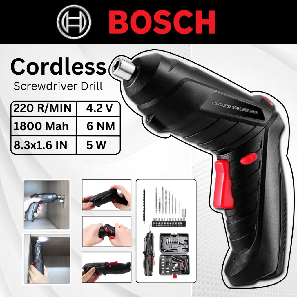 (BO) Cordless Screwdriver สว่านไฟฟ้า สว่านไขควงไฟฟ้า 3.6v ไขควงไฟฟ้าขนาดเล็ก 48 PCS หมุนได้ 90 °